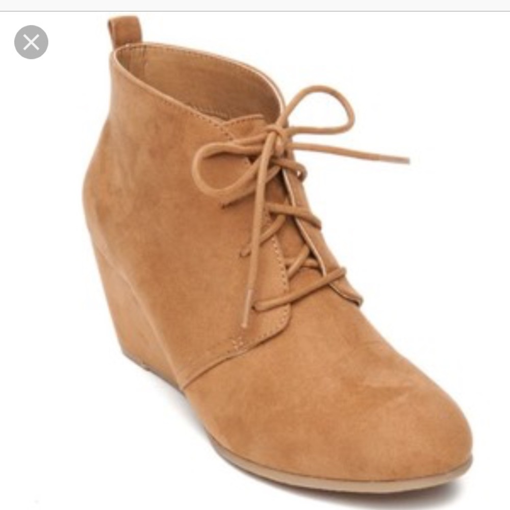 New Directions Suede Laced Bootie Wedge